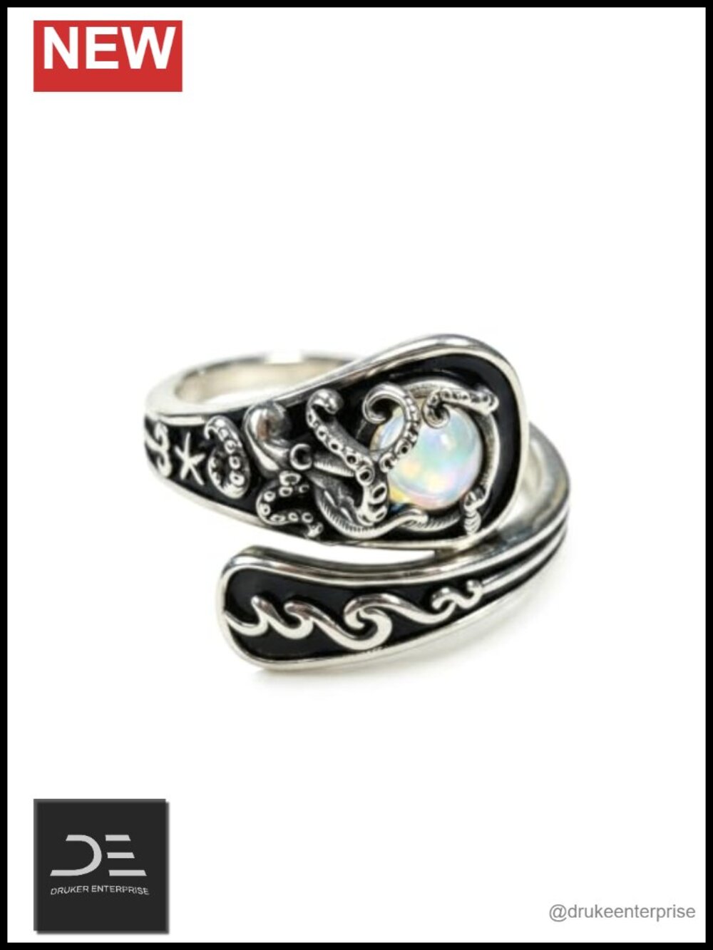 Octopus Ring 925 Sterling Silver Adjustable Ocean Jewelry Gift for Women Mom